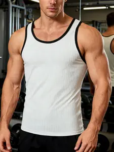 Men's Vertical Striped Colorblock Fitness Workout Vest, Slim Fit Sleeveless Muscle Top, Breathable Elastic Fabric, Gym Training Workout Wear