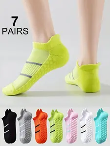 Women's Striped Print Athletic Socks, Elastic Socks, Breathable Comfortable Sports Socks for Running Jogging, Women's Socks for All Seasons