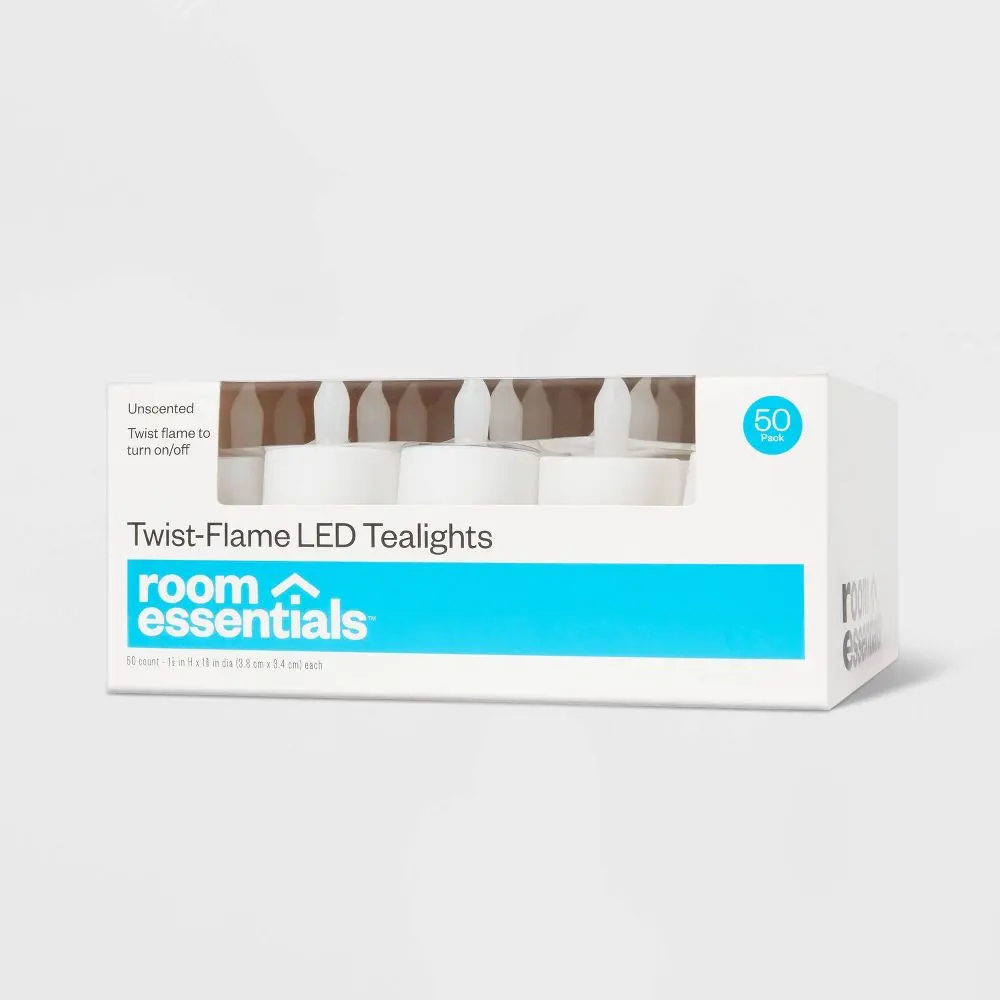 50ct Room Essentials Twist-Flame LED Flameless Flicker Tealight Candles - White