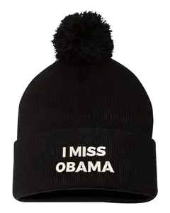 I Miss Obama Embroidered Knit Beanie Pom Cap