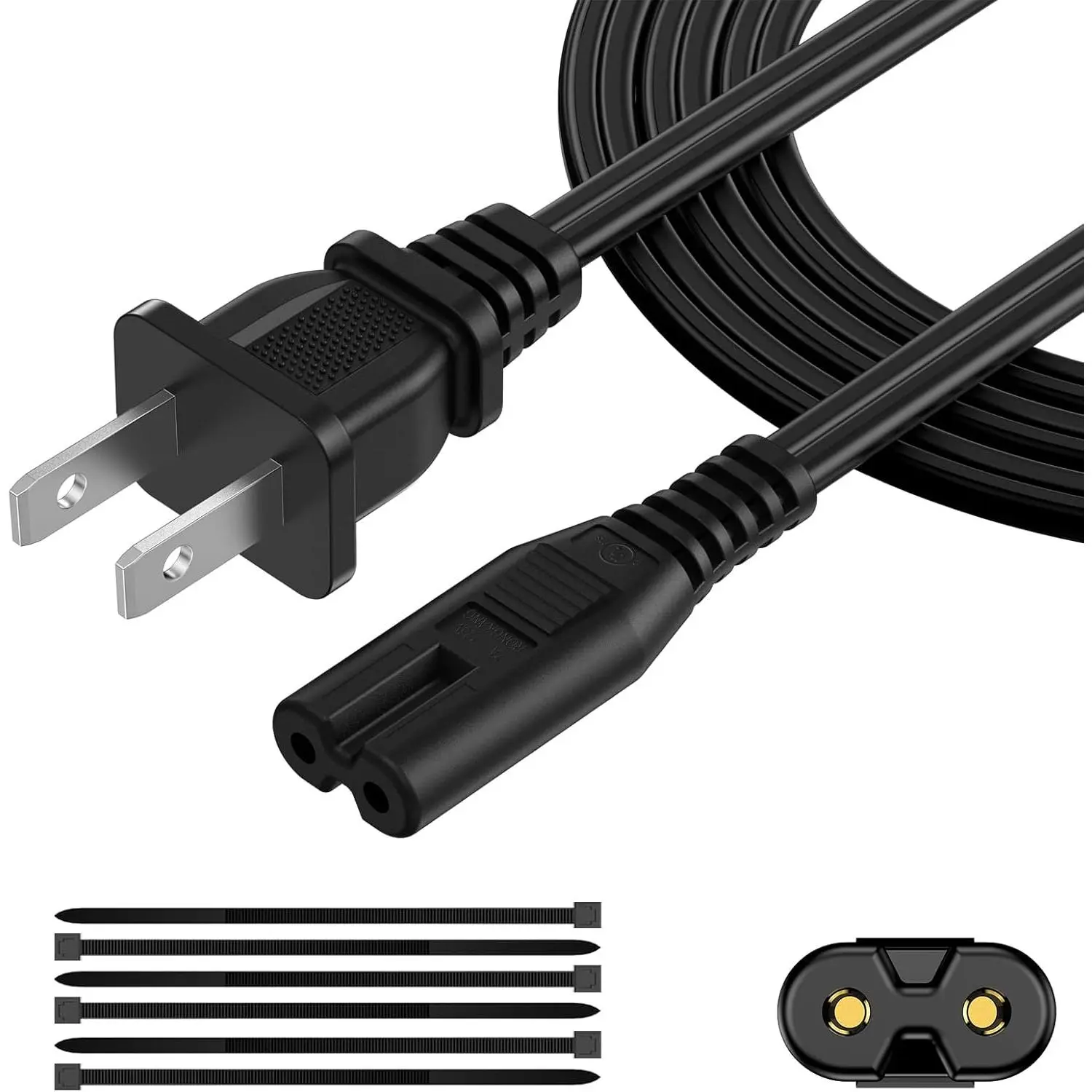 AC Power Cord 6FT (1 Pack), 2 Prong TV Power Cord, Power Supply Cable Replacement for Xbox One, Xbox Series X, PS3, PS4, PS5, Compatible for Printer, Monitor, Sound Bar, Game Console