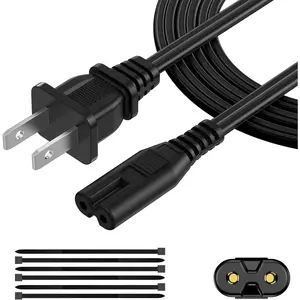 AC Power Cord 6FT (1 Pack), 2 Prong TV Power Cord, Power Supply Cable Replacement for Xbox One, Xbox Series X, PS3, PS4, PS5, Compatible for Printer, Monitor, Sound Bar, Game Console