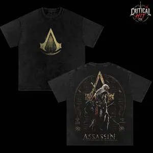 Assassin's Creed Origins Bayek Vintage Washed Oversized T-Shirt, Ancient Egypt Assassin Graphic Tee, Double Sided Heavyweight Cotton Gaming Shirt, Retro Action Adventure Streetwear, Acid Wash Gamer Merch Unisex Video Game Fan Gift Tee