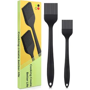 Silicone Pastry Basting Brush 2Pcs, 10 and 8 Inch Heat Resistant BPA-Free Kitchen Brushes with Stainless Steel Core for Baking, Cooking, Sauce, Butter, Oil, BBQ, Barbecue and Grilling