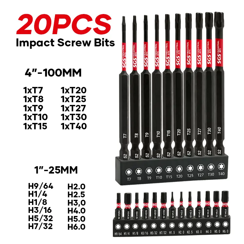 20 Pcs Industrial Screwdriver Bits Set, Premium S2 Alloy Steel, Impact And Wear-Resistant, Anti-Slip Magnetic Torx/Internal Hex Screwdriver Bits Set, 1/4" Shank With Black Base, For Handicrafts, Woodworking, Offices And DIY Use