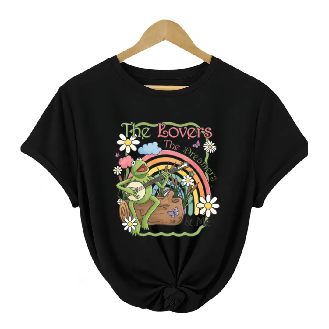 Vintage Watercolor Kermit the Frog Shirt Muppets Rainbow Tee oversized tshirt women 2026 Unisex Womenswear Short Sleeve Casual Top kermit fan tee retro watercolor shirt family matching top apparel Fit Fabric boho vintage graphic tees Comfy Everyday
