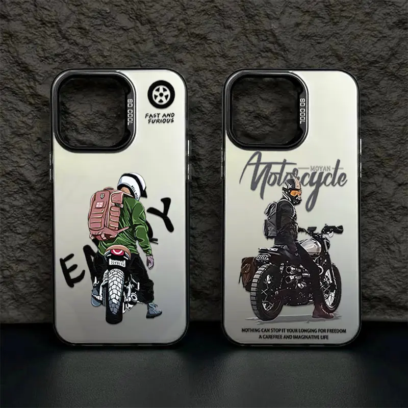 Frosted drop-proof acrylic all-inclusive color silver motorbike case for iPhone 11 12 13 14 15 16 PRO MAX 14 15 16 PLUS X XR XS MAX Premium Feeling