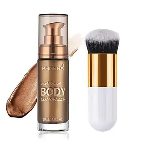 Body Shimmer Oil, Waterproof Long Lasting Moisturizing Body Luminizer Glow For Face, Liquid Illuminator Highlighter 1oz/Jars, Makeup Brush Include (Glistening Bronze #03) - Cosmetic Moisturize Smooth Sunflower Moisturizer Hydrate