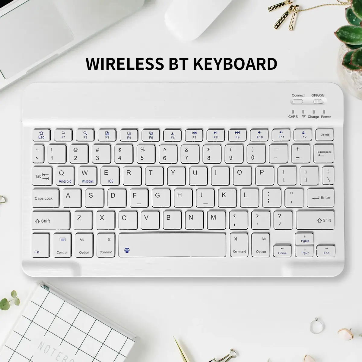Macaron Blue Ultra-Slim Rechargeable Bluetooth Mini Plastic Keyboard - 82 to 92 Keys, Quiet Typing for Office & Travel, Cross-Platform Compatibility with iPad, Tablet, Laptop, Smartphone, Nexus, Fire & Kindle (iOS, Android, Windows)