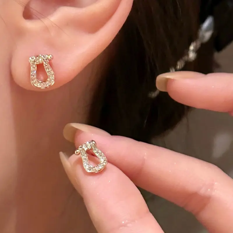 Rose gold horseshoe clasp earrings