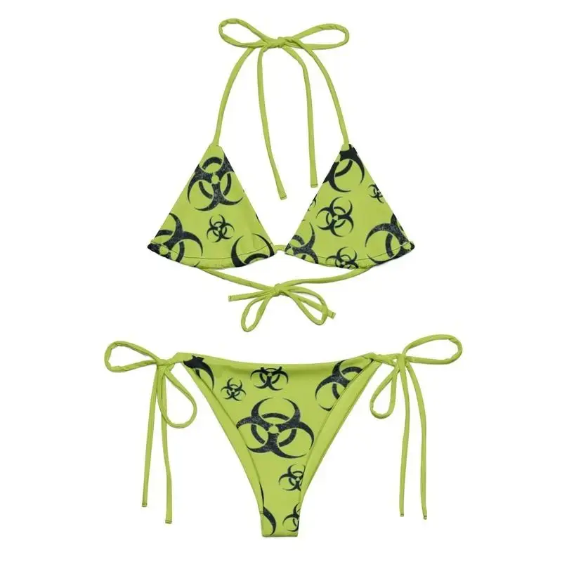 Lime Black String Bikini ️ Y2K Cyber Punk Rave Swimwear for Goth Girls