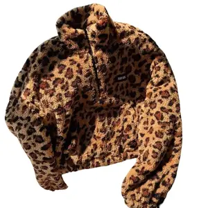 Women's Chic Leopard Print Fleece Zip-Up Jacket - Style-Focused, Long-Sleeve, Adjustable-Fit, Front Pockets, Comfortable Fall-Winter Sweatshirt for Casual Outfits