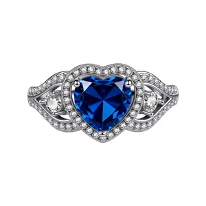 Platinum Plated Heart CZ Engagement Ring, Micro Pave Simulated Diamond Promise Ring