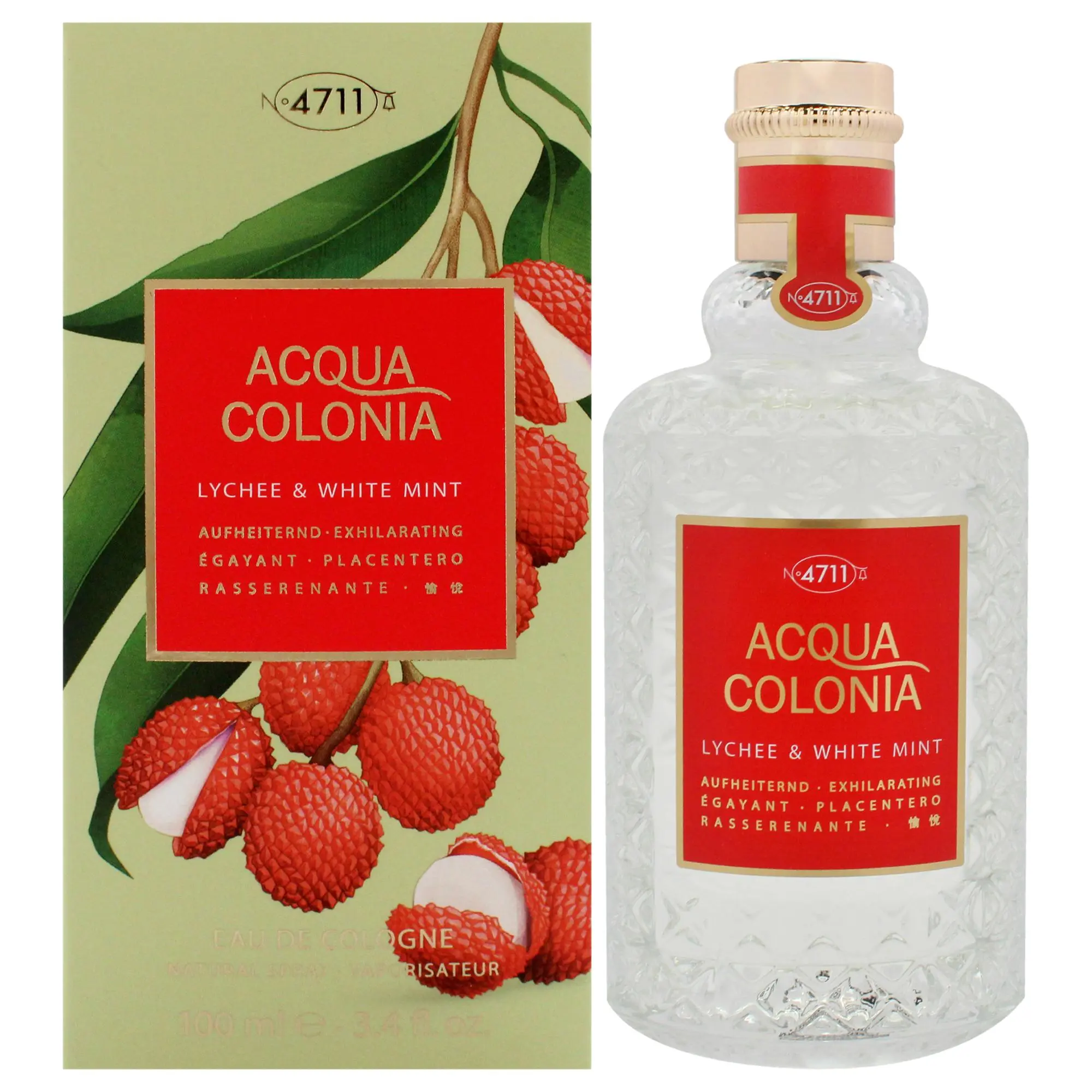 4711 Acqua Colonia Lychee and White Mint Refreshing Fruity Glossy Minty Unisex Fragrance by Muelhens - 3.4 oz EDC Glass Glossy Bottled Spray Unisex Fragrance