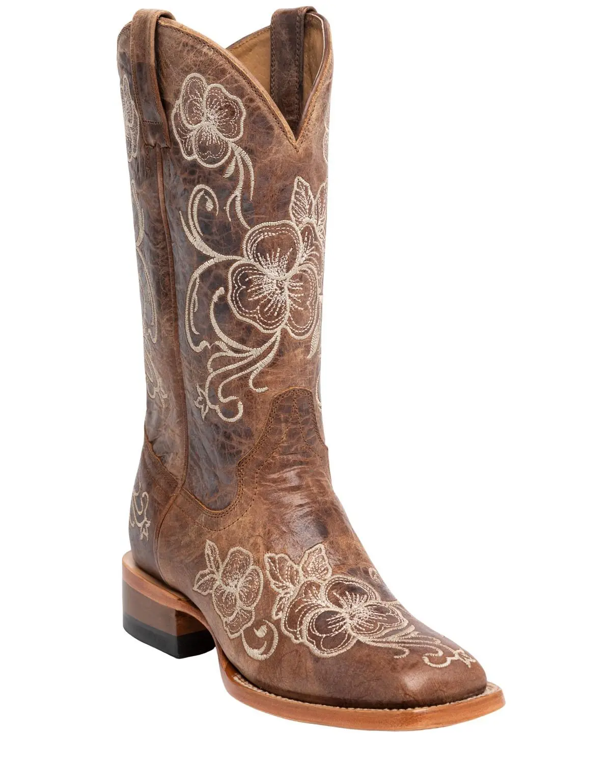 Shyanne Women's Lasy Floral Embroidered Western Boot Broad Square Toe - Bbshysp20l4