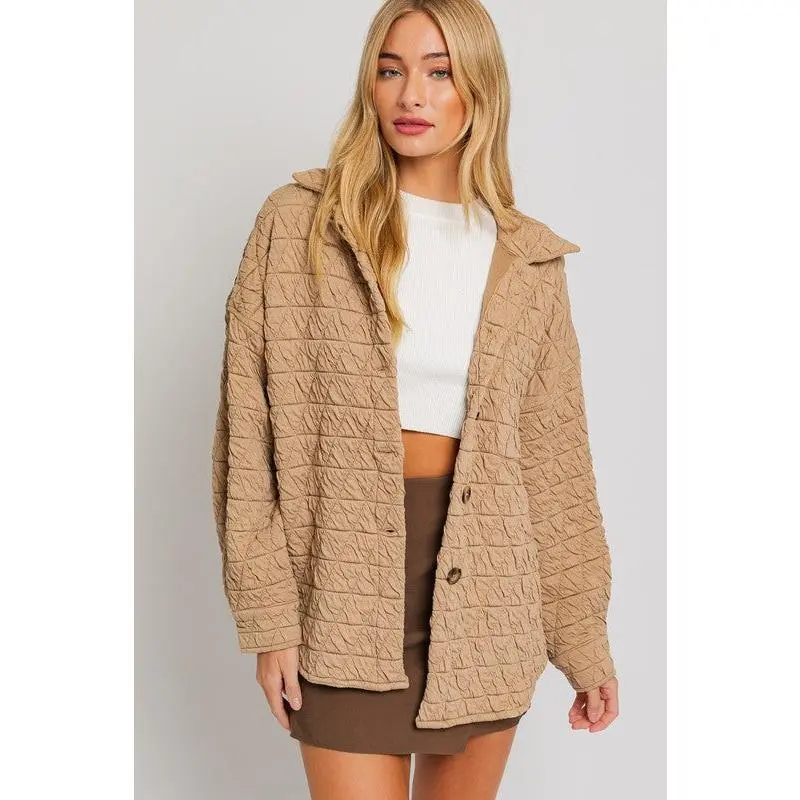 Quilted Fleece Shacket Taupe