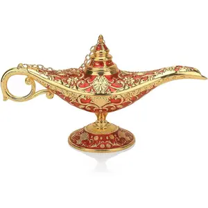 Legend Aladdin Lamp Magic Genie Wishing Light, Classic Arabian Nights Costume Props Lamp Table Decor for  Wedding Party Halloween Birthday Beautiful  for Women Men (Red & )