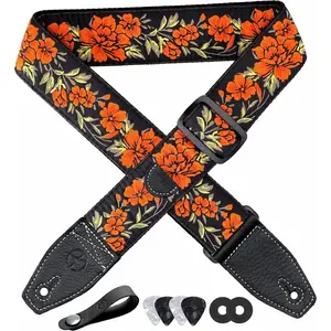 Guitar Strap 2",  Guitar Straps with Full Grain Leather End, for Bass, Electric and Acoustic Guitars