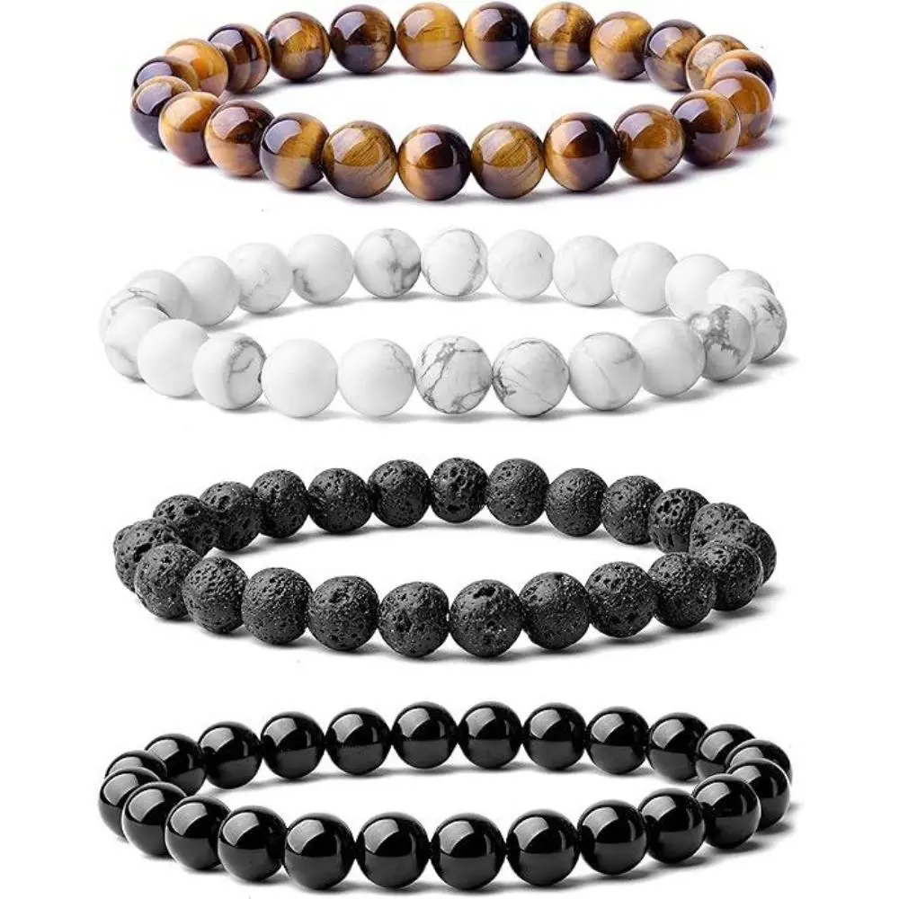 4PCS Natural 8mm Gorgeous Semi-Precious Gemstones Healing Crystal Stretch Beaded Bracelet Unisex