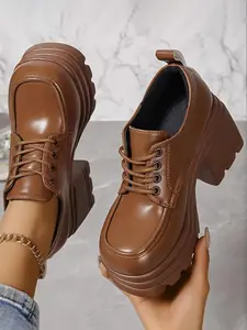 Women's Fashionable Lace Up Front Platform Shoes, Casual Comfortable Thick Sole Shoes for Daily Wear, Female All-match Trend Shoes for Daily Wear, Girl