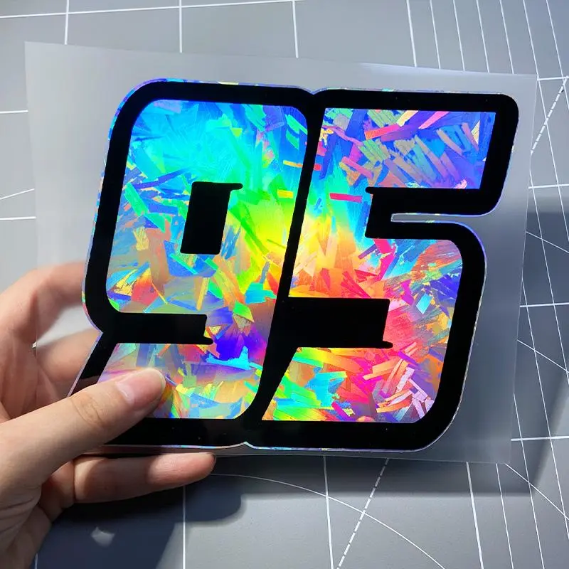 Holographic Carbon Effect Number 95 Reflective Car Sticker, Sticker For Cars, Decal For Cars, Sports Racing Style, Reflective Personalized Decoration, Suitable for Car Windows, Body, Trunk, Motorcycle Front Windshield, Car Decals