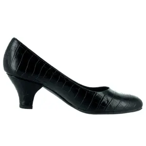 Easy Street Womens Fabulous Croc Round Toe Pumps Dress Casual Mid Heel 2-3" - Black