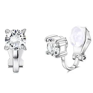 Prong Set CZ Crystal Clip On Stud Earrings Prong Set CZ Crystal Clip On Stud Earrings