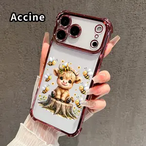 Calf and Bee Symphony Pattern Mobile Phone Case for iPhone 17 16 Pro Max 15 Plus 14 13 12 11 E Air Four Corner Anti-drop Shockproof Non-slip Silicone Transparent Protective Cover