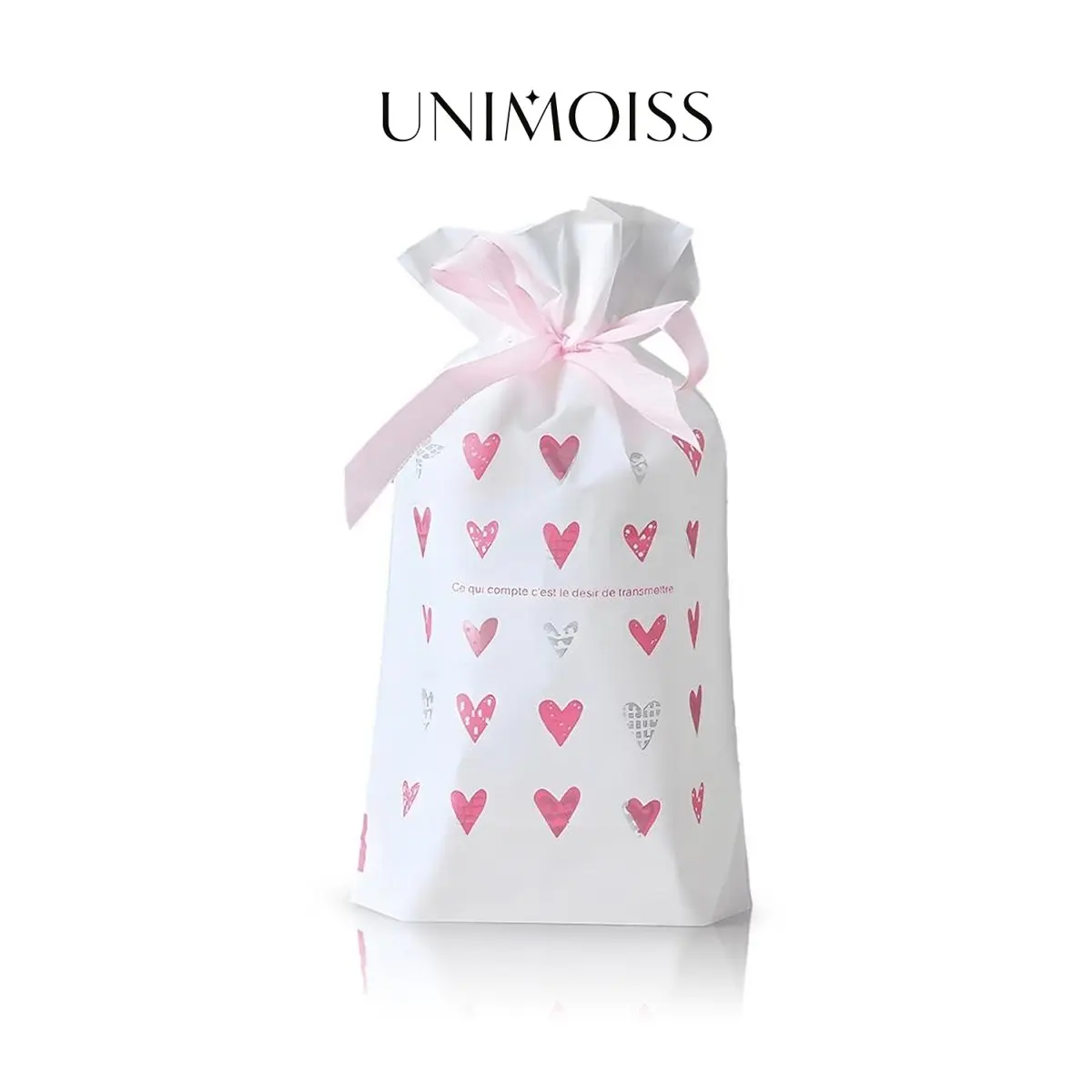 UniMoiss Gift Bag Sweet Pink Heart Drawstring Pouch for Wedding Valentine Party Gift