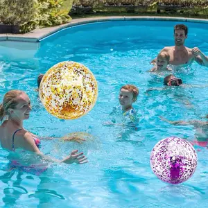 PVC Inflatable Multi-Sport Ball - Unisex Water Sports Toy with Glitter Fill, Soccer and Volleyball Design for Kids+Adults