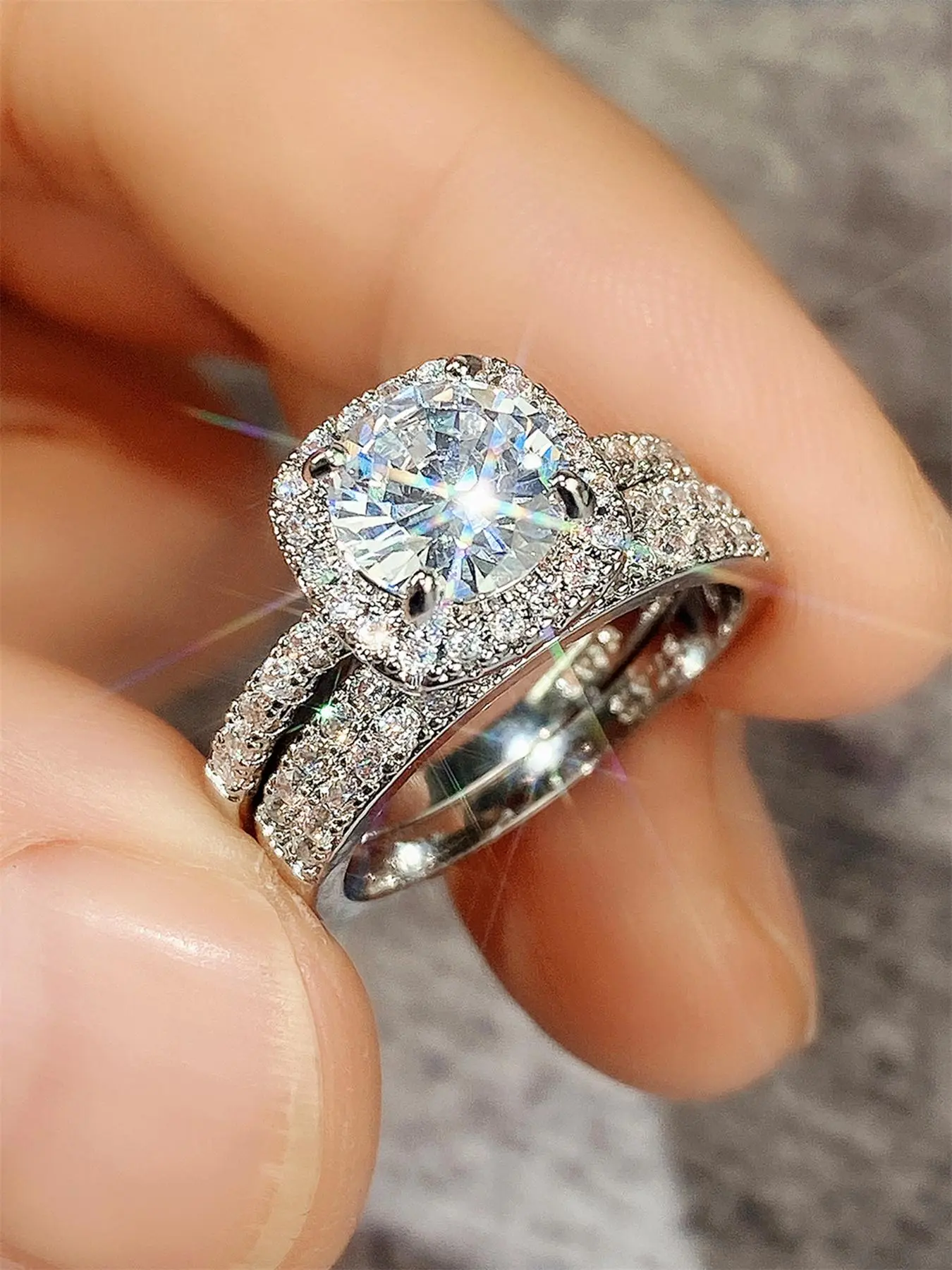 Women's Elegant Rhinestone Bridal Rings, Set of 2, Beautiful Rings, Rhinestone Decorated Ring, Exquisite Trendy Fashionable Jewelry, Great Gift for Women