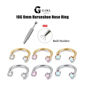 GGIRL Trendy Dainty Punk Titanium Steel Light Artificial Zircon Horseshoe Nose Ring Ear bone nail lip nail with Free Ball Holder, Internally Threaded 3mm Gems Cute Charming Ear Nose Cartilage Helix lip Ear Nose Ring-Piercing Jewelllry for Women and Men