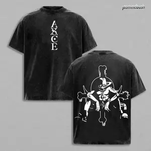 Retro Vintage Portgas D. Ace One Piece Anime Vintage Washed Tee Unisex Mineral Anime Manga Washed Heavy Cotton T-shirt, Gift For Anime Fan Clothing Menswear