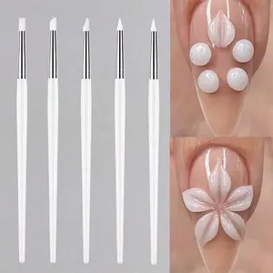 5Pcs/set Silicone Nail Brush UV Gel Polish Tip 3D Image DIY Dotting Polish Brushes Pen Professional DIY Manicure Tools Nail Art Design Manicure Accessories