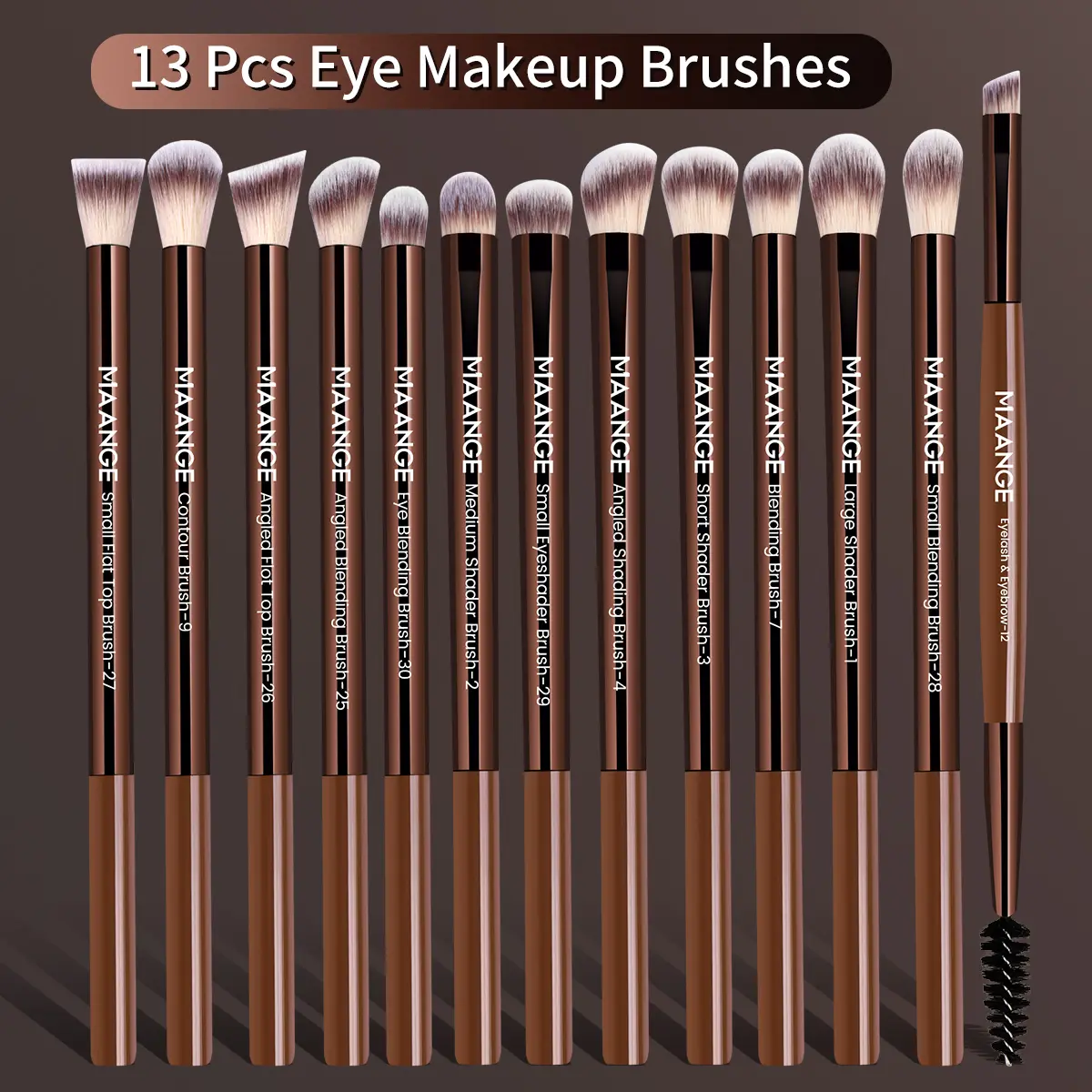 MAANGE Professional 13-Piece Makeup Brushes Set - For Eyeshadow, Eyelash, Eyebrow, Blending, Lip Application; Suitable for Powder, Liquid, Cream Cosmetics, Brown Beauty Kit