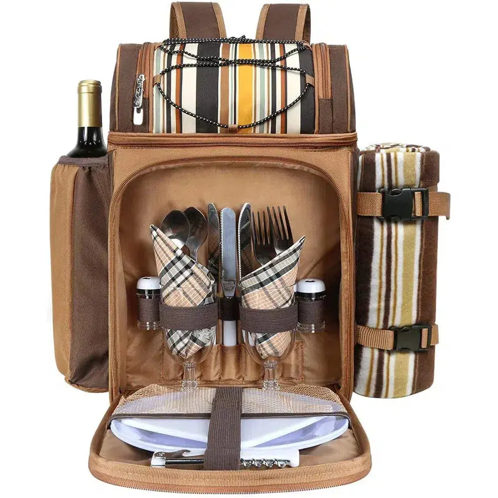Hap Tim Picnic Backpack with Insulated Cooler Compartment for  2/4 Persons, Wine Holder,Cutlery Set,Perfect for Beach Camping Party, summerwins