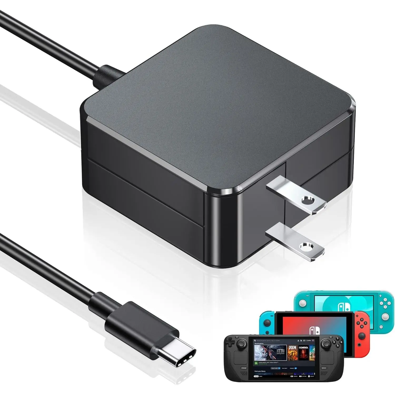 45W Charger for Steam Deck and Switch, AC Adapter Steam Charger Fast USB-C Steam Power Adapter for Nintendo Switch/Lite/OLED/Xbox Controller/Phone with 5.9FT USB Type C Cable