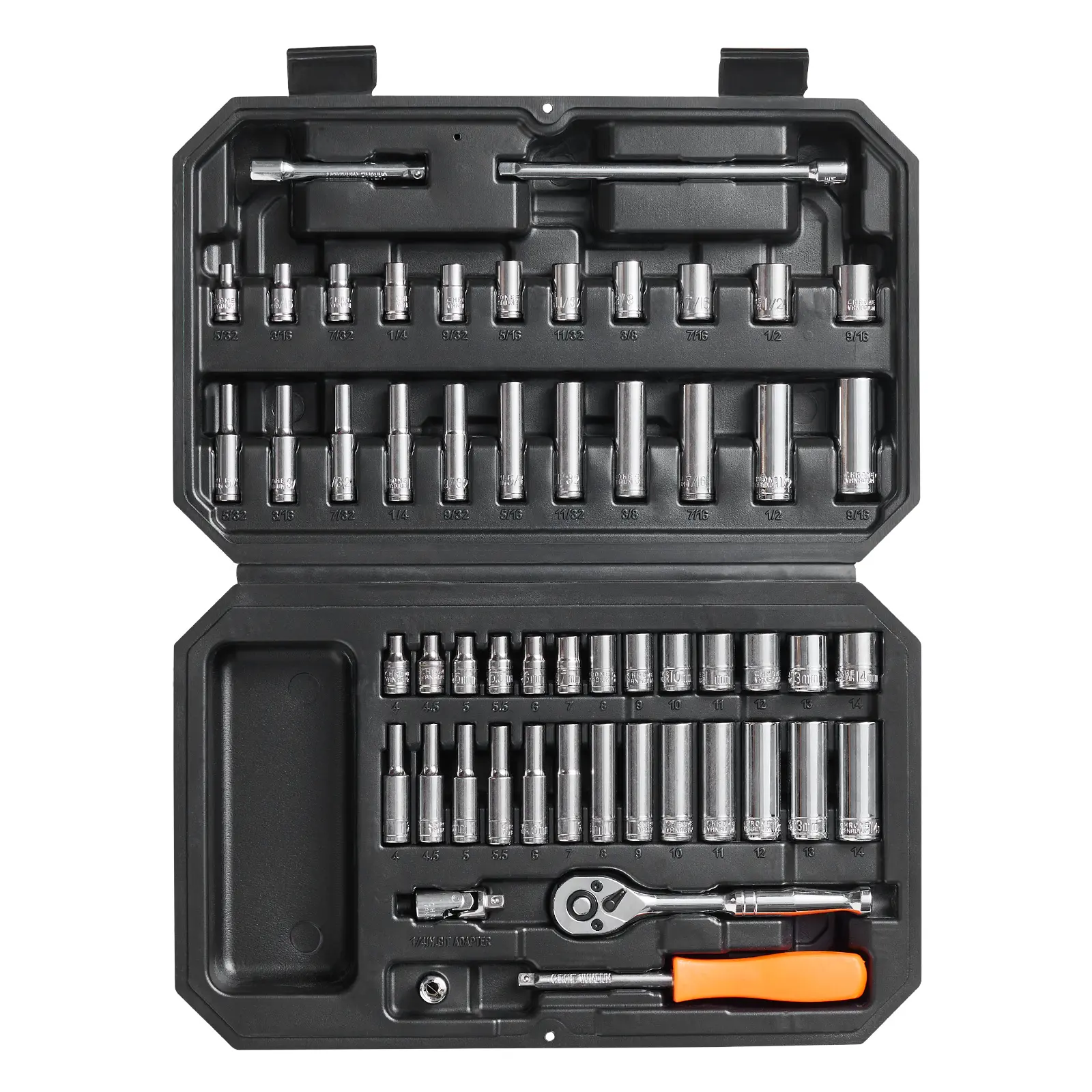 【summerfinds】VEVOR Socket Set, 1/4 Inch Drive Socket and Ratchet Set, 6-Point Socket Opening, 54 Pieces Tool Set SAE and Metric, Deep and Standard Sockets, 5/32-9/16 in, 4-14 mm, with Accessories, Storage Case