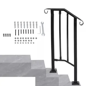 Fit For 1-2 Steps Outdoor Porch Steps Stair Railing Steel Handrail Black New Aluminum Extension Ladders Aluminum Collapsible Ladder