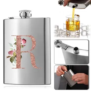Flower & A-z Pattern Stainless Steel Hip Flask, Elegant Bottle, Stylish Bottle, 1 Count Portable Hip Flask, Whiskey Vodka Container, Drinkware Accessories for Outdoors Camping