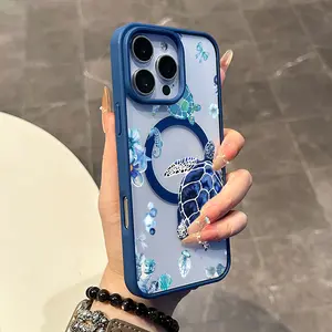 Chic Magnetic Case for iPhone11/12/13/14/15/16/promax blue sea turtle MagSafe Ready, Anti-Slip, Ultra Thin | Aesthetic Touch for Daily Use