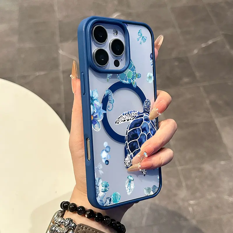 Chic Magnetic Case for iPhone11/12/13/14/15/16/promax blue sea turtle MagSafe Ready, Anti-Slip, Ultra Thin | Aesthetic Touch for Daily Use