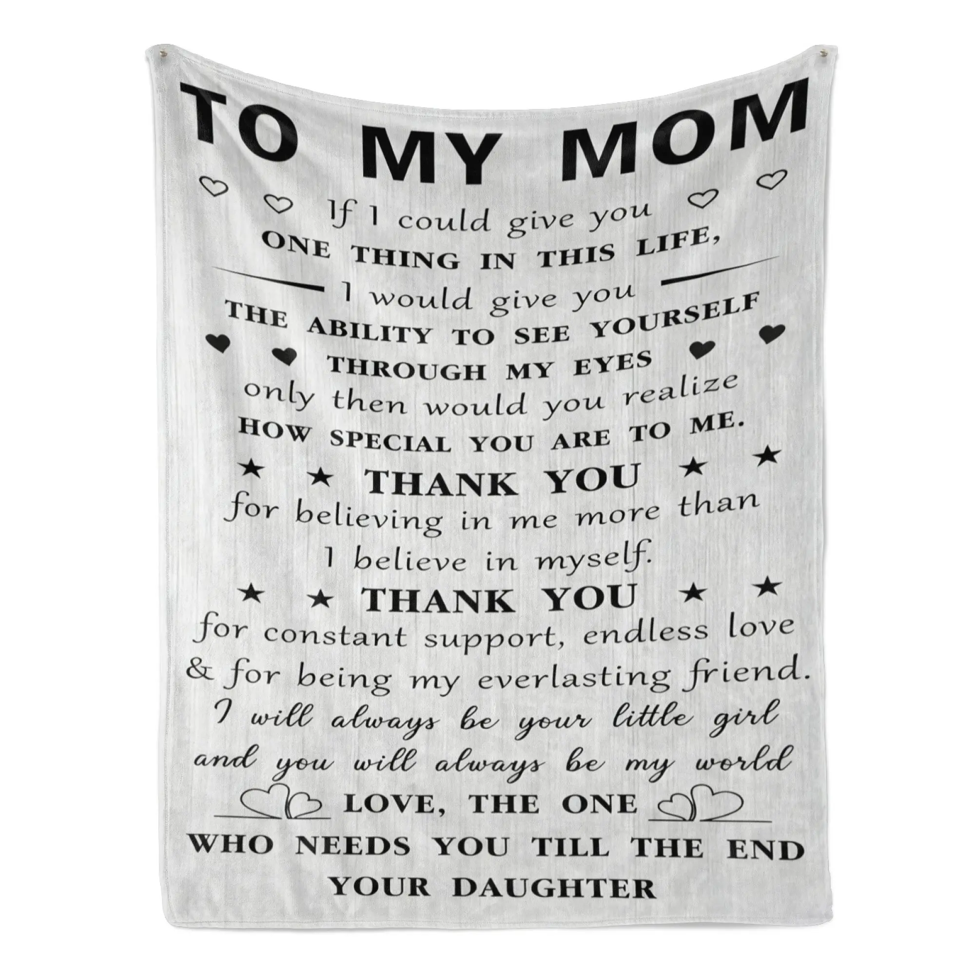To My Mom Sentimental Message Flannel Blanket - Heartfelt blanket with daughter’s loving note to mom, expressing gratitude and love. Perfect for gifting, ideal for cozying up with emotional, loving vibes.Gift for Mother’s Day, gift for mother bed sofa