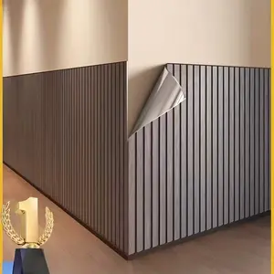 Wood Grain Grid Striped Wall Sticker, Foam Backed PVC Self Adhesive Decorative Wallpaper, Real Wood Look, Easy Cut Design, Bedroom Living Room TV Background Decor