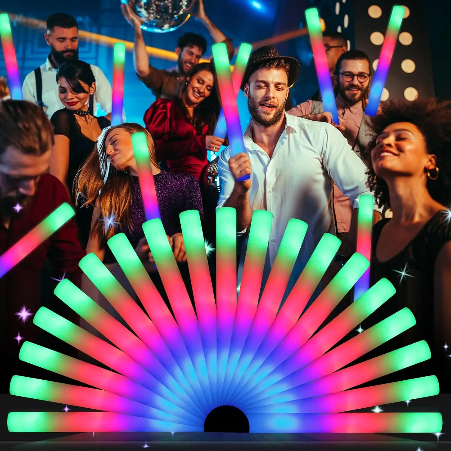 Wellent 64 Pack Foam Glow Sticks, Bulk LED Foam Sticks, Foam Light up Sticks with 3 Mode Colorful Flashing, Glow Party Supplies, Glow Sticks Bulk Party Pack for Wedding, Birthday, Concert, Halloween wellent