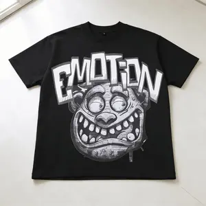 Vintage Cartoon Monster Print 100% Cotton T-Shirt Men Y2K Summer Short Sleeves Oversize Tshirt Streetwear Women Tops