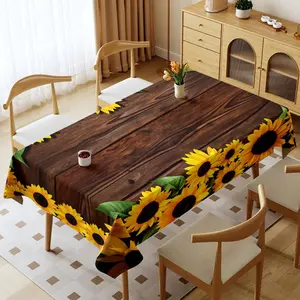1 Piece Rectangular Polyester Tablecloth, Multiple Specifications Available, Multi - Color, Washable, Thickened, Waterproof, Oil - Proof, Suitable for Home & Outdoor Use, Sunflower & Wood Texture Design, Perfect for Dining Room Decor