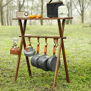 Solid Wood Folding Picnic Rack - Portable Triangle Storage Organizer with Hooks | Hanging Grill & Gear Holder | Includes Carry Bag for Camping, Beach, Backpacking