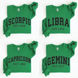 (Leave Add Note or DM our Shop) Custom Zodiac Sweatshirt - Irish Green Color, Personalized Year Astrology Pullover, Unisex Crewneck, Cute Horoscope Birthday Gift, Celestial Sign Outfit 2026
