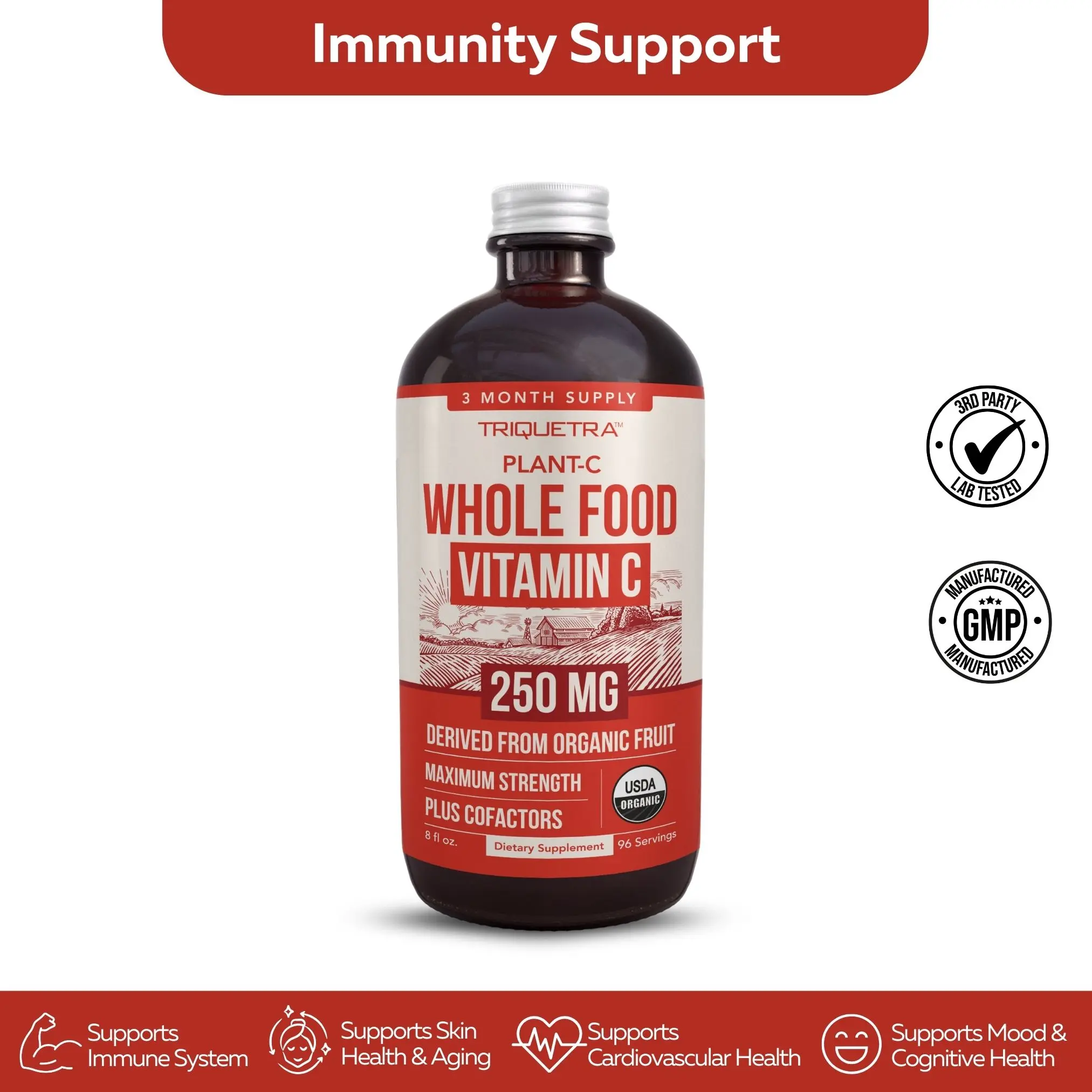 Organic Vitamin C Liquid | 250 mg Whole Food Vitamin C with Natural Cofactors – Supports Immune Health and Antioxidants – 96 Servings
